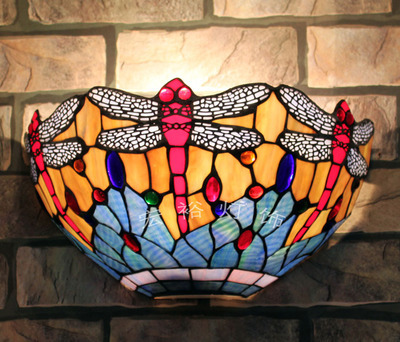 【歐式復古蒂凡尼蜻蜓燈客廳燈臥室床頭酒吧展廳裝飾燈具彩繪玻璃燈】價格,廠家,圖片,壁燈,宏裕燈飾(惠州)-